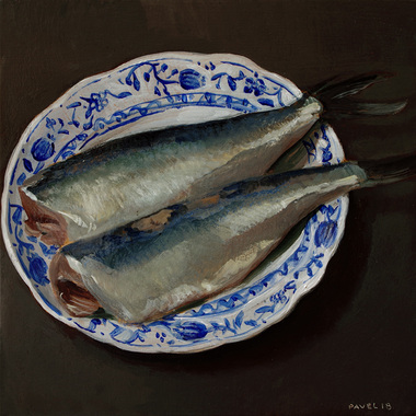 Pavel Feinstein: 2336 - Sardinen auf blau weißem Porzellan, 2019
