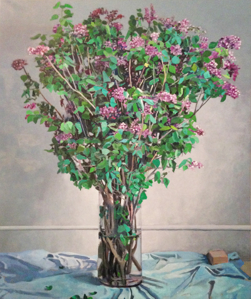 Lilac on a blue cloth