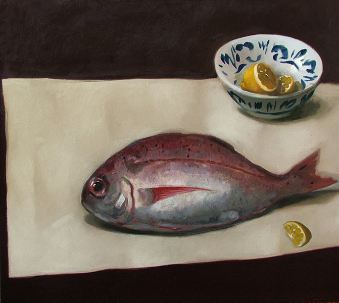 1610 - Fisch mit blau-weißem Porzellanschälchen