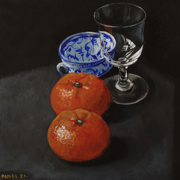 2650 - Mandarinen mit Weinglas und Porzellantasse