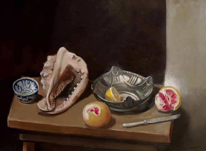 2713 - Muschel mit silberner Schale und Zitrusfrüchten