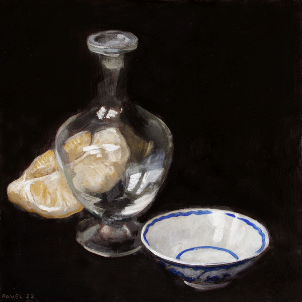 2808 - Glaskaraffe mit Porzellanschälchen