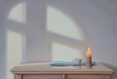 Edite Grinberga: Blau mit weisser Tasse, 2025