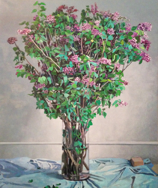 Donald Vaccino: Lilac on a blue cloth, 2015