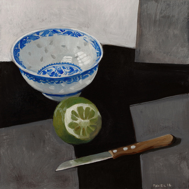 Pavel Feinstein: 2088 - Blauweißes Porzellanschälchen mit Limette und Messer, 2016