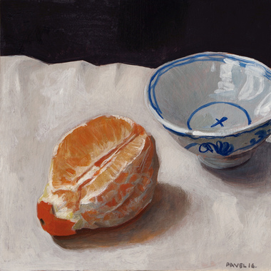 Pavel Feinstein: 2094 - Orange mit blau-weißer Porzellanschale, 2016