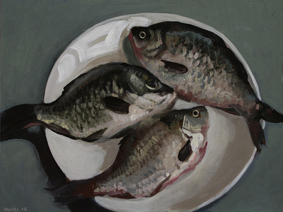 Pavel Feinstein: 2474 - Drei Fische auf weißem Teller, 2021