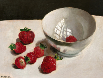 Pavel Feinstein: 2715 - Erdbeeren mit weißem Schälchen, 2021