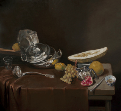 Pavel Feinstein: 2761 - Silbernes Geschirr mit Obst und Porzellanschälchen, 2021