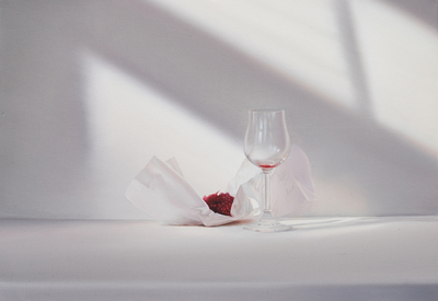 Edite Grinberga: Weinglas mit Granatapfel, 2016